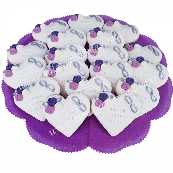 Söz-Nişan Kurabiyesi 6 ( Kalp- Mor Güllü ) Söz-Nişan Kurabiyesi 6 ( Kalp- Mor Güllü )